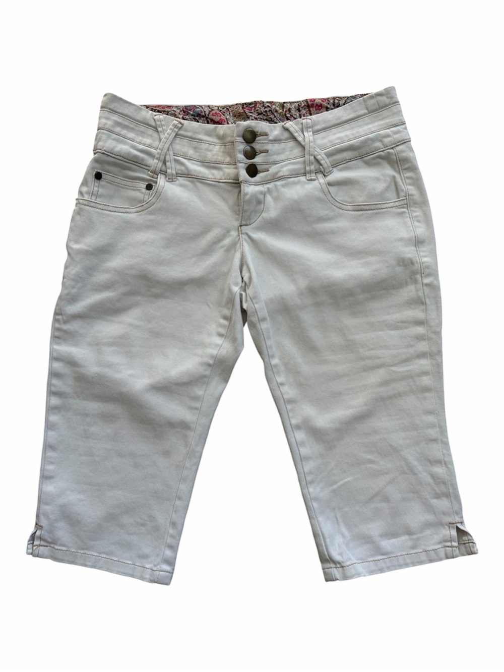 Kismet White Stretch Capri Pants Low Rise Cropped Slim Fit Casual Summer Coastal